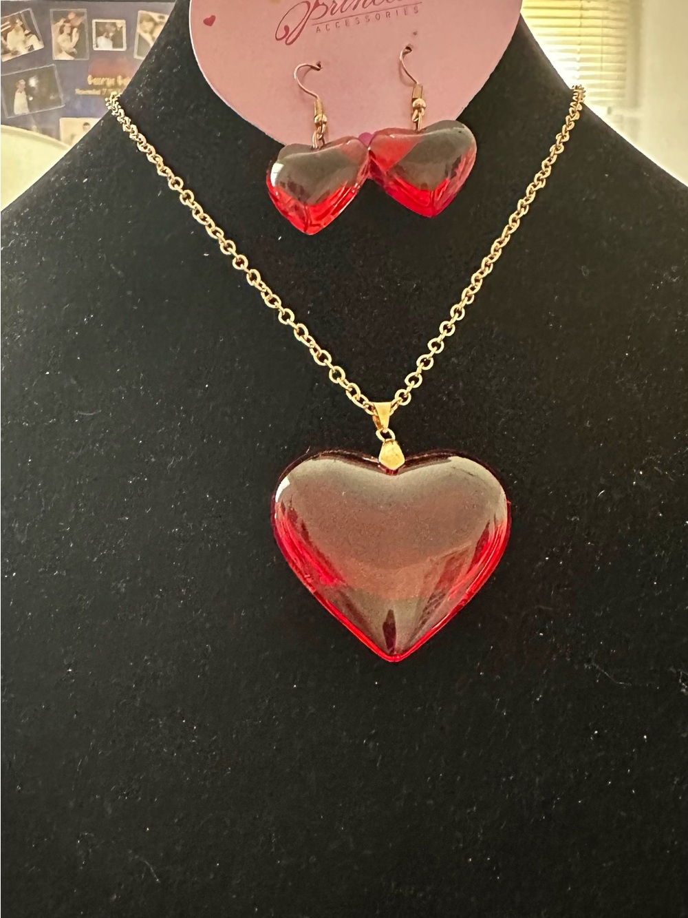 Red Heart Pendant Necklace and Earrings Set